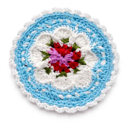 Handcrafted Cotton Yarn Sky Blue Floral Crochet Doily